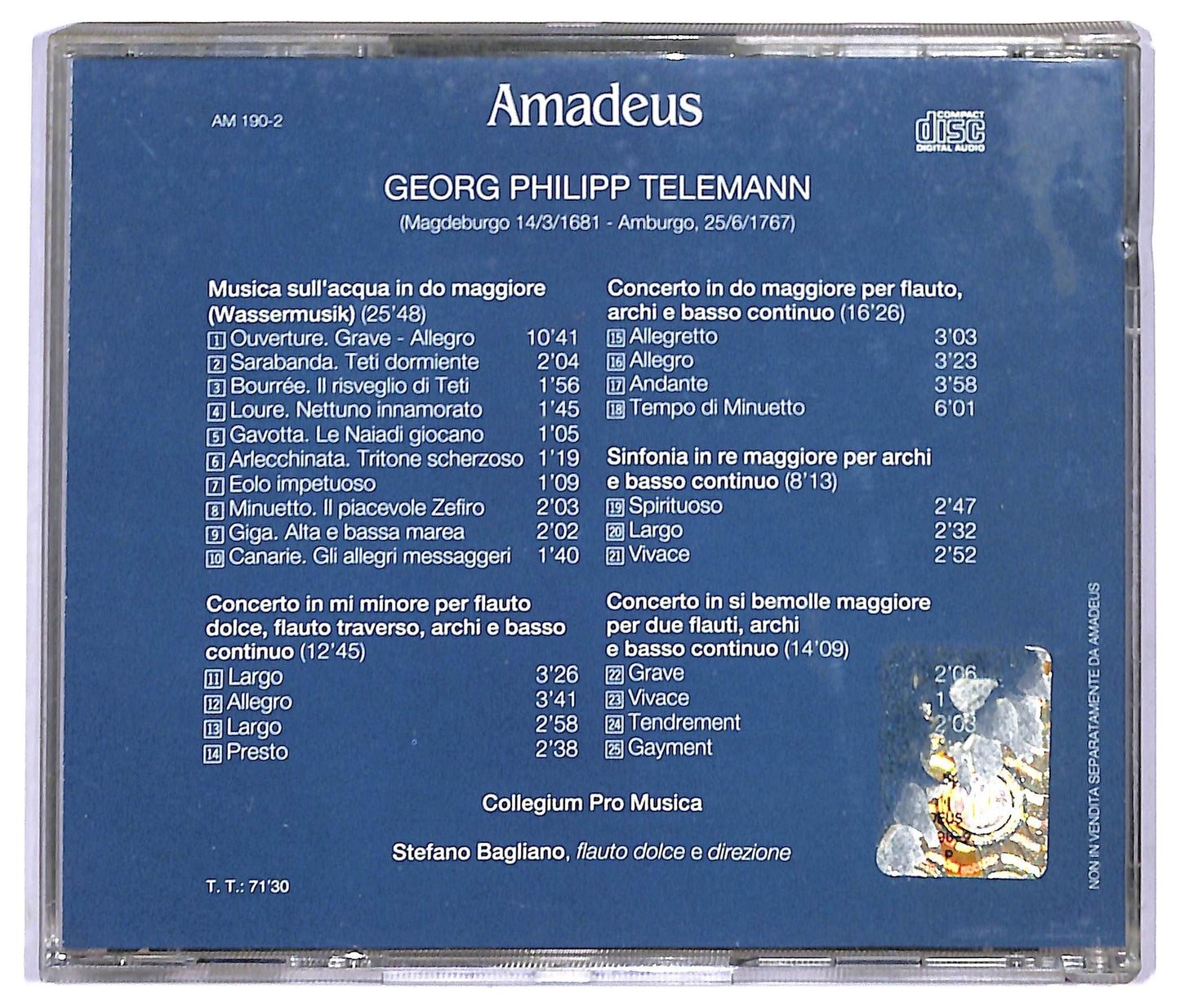 EBOND Telemann - Musica Sull'Acqua Concerti Per Strumenti A Fiato CD CD090015