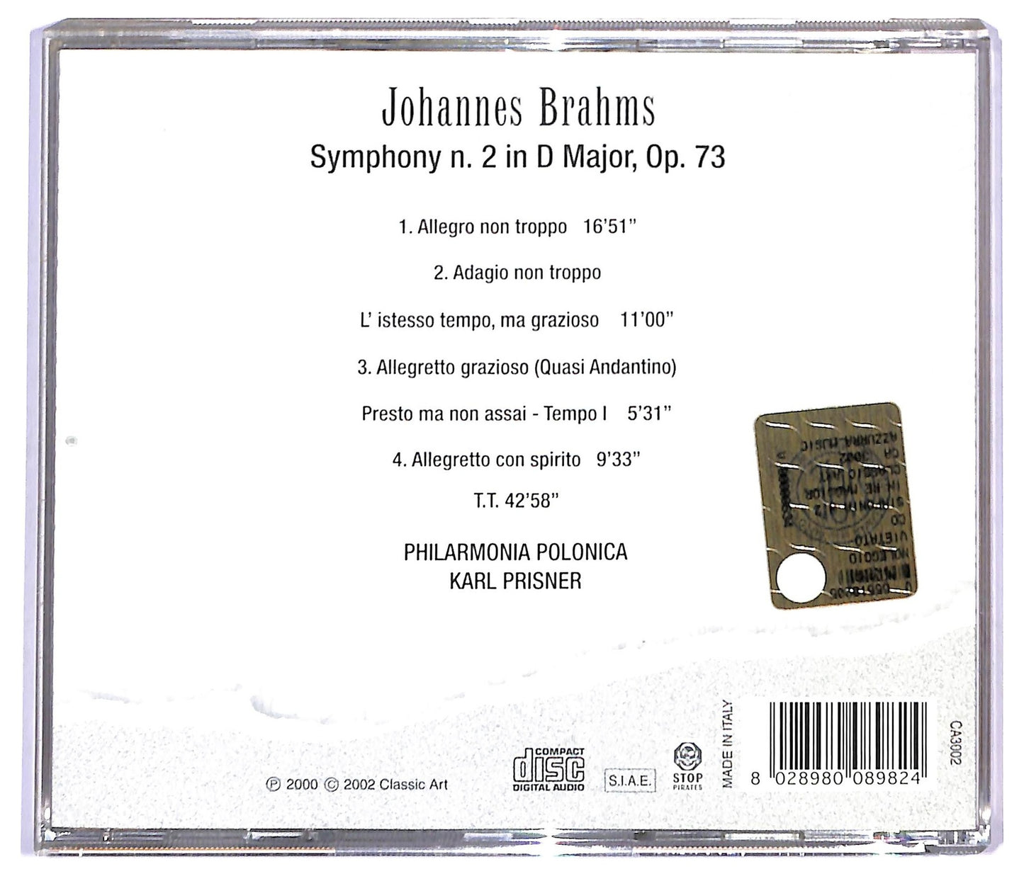 EBOND Johannes Brahms - Symphony n.2 in D Major Op. 73 CD CD090018