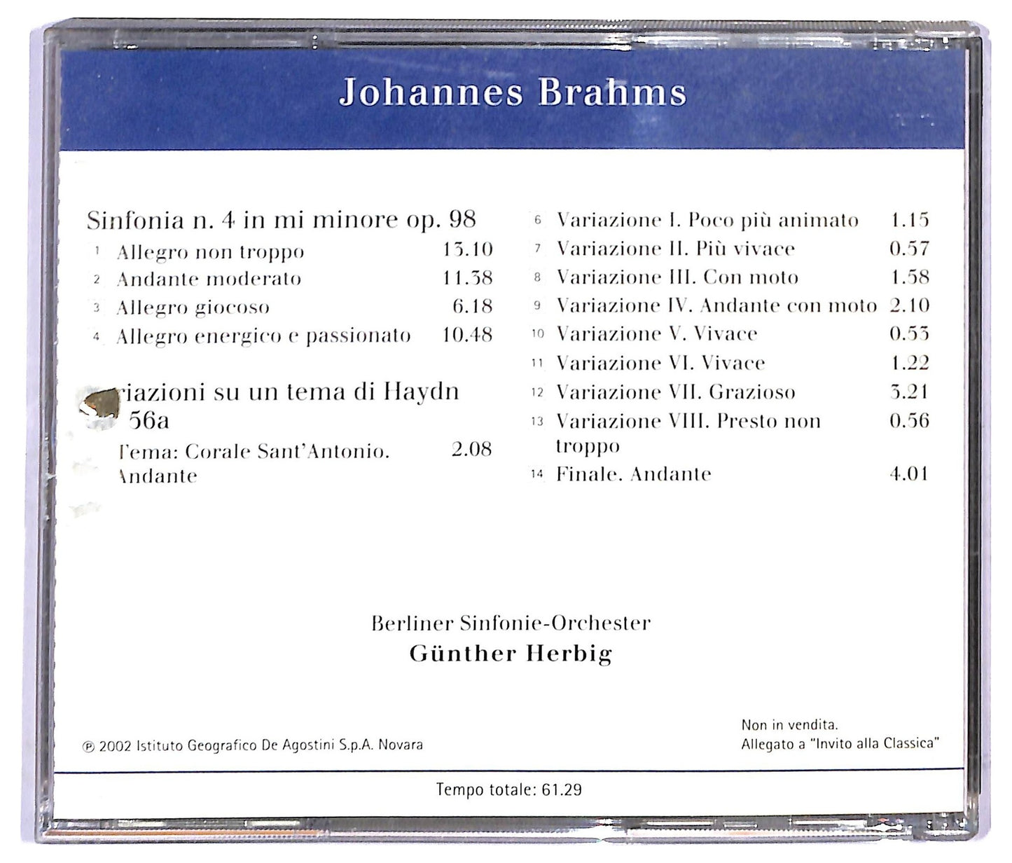 EBOND Brahms - Sinfonia N. 4 Op. 98 Variazioni Su Un Tema Di Hayden CD CD090148
