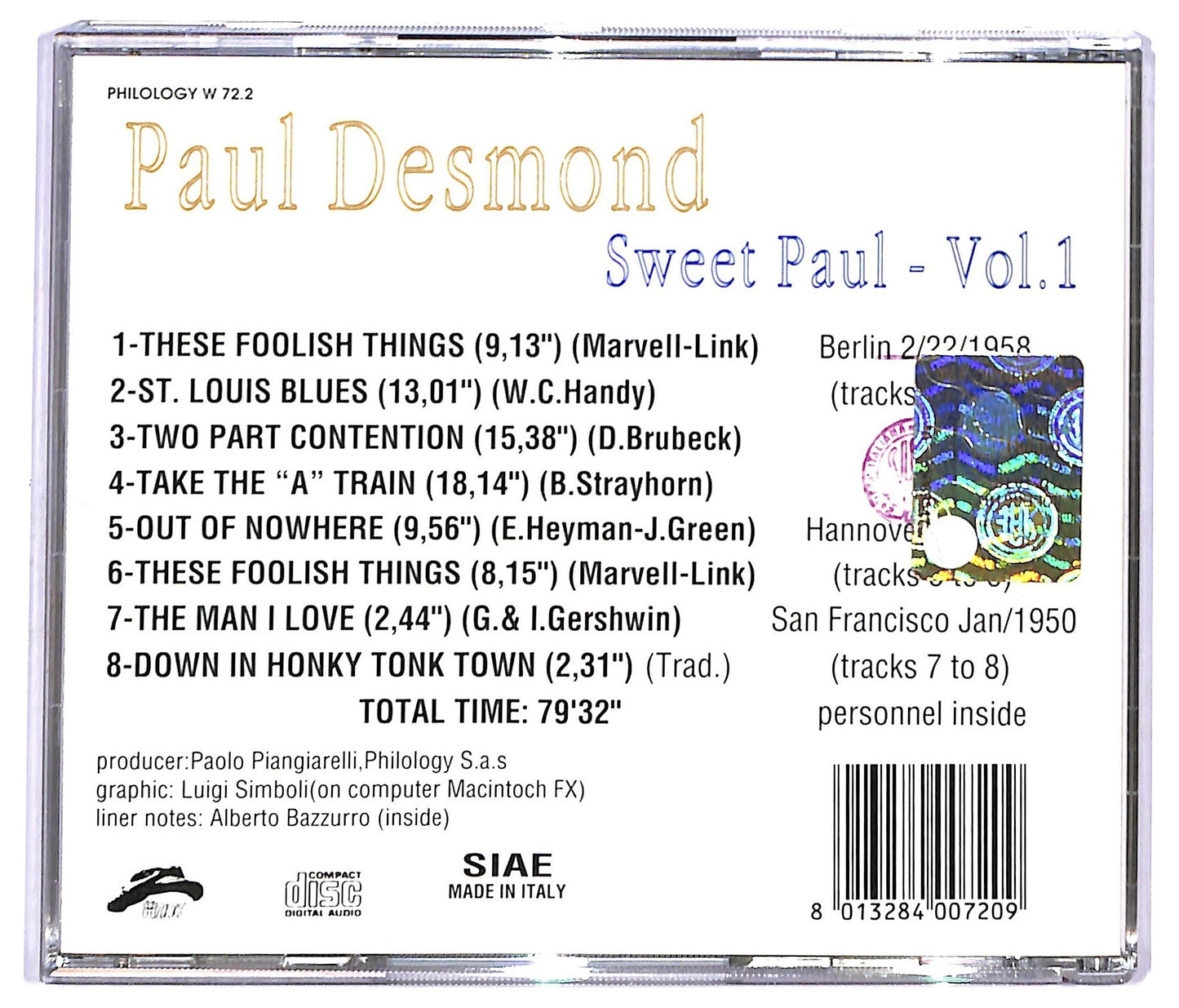 EBOND Paul Desmond - Sweet Paul - Vol.1 CD CD090259
