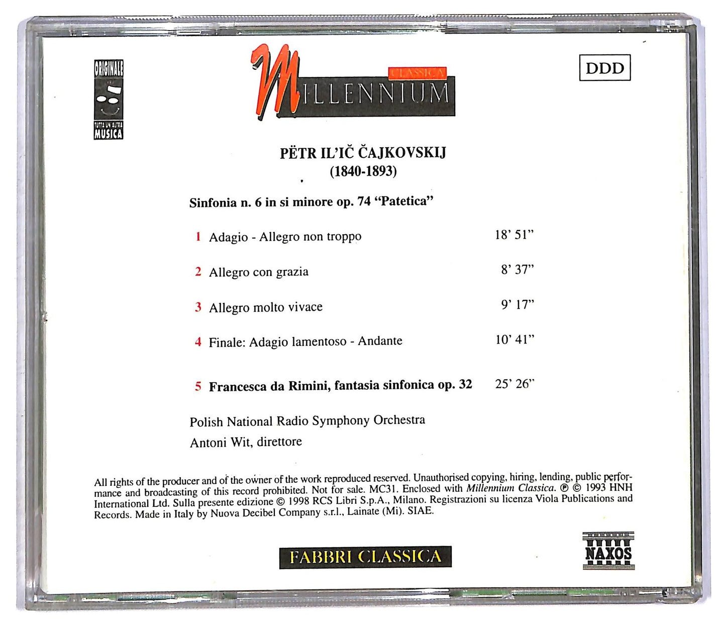 EBOND Čajkovskij - Sinfonia N. 6 In Si Minore Op. 74 Patetica CD CD090327