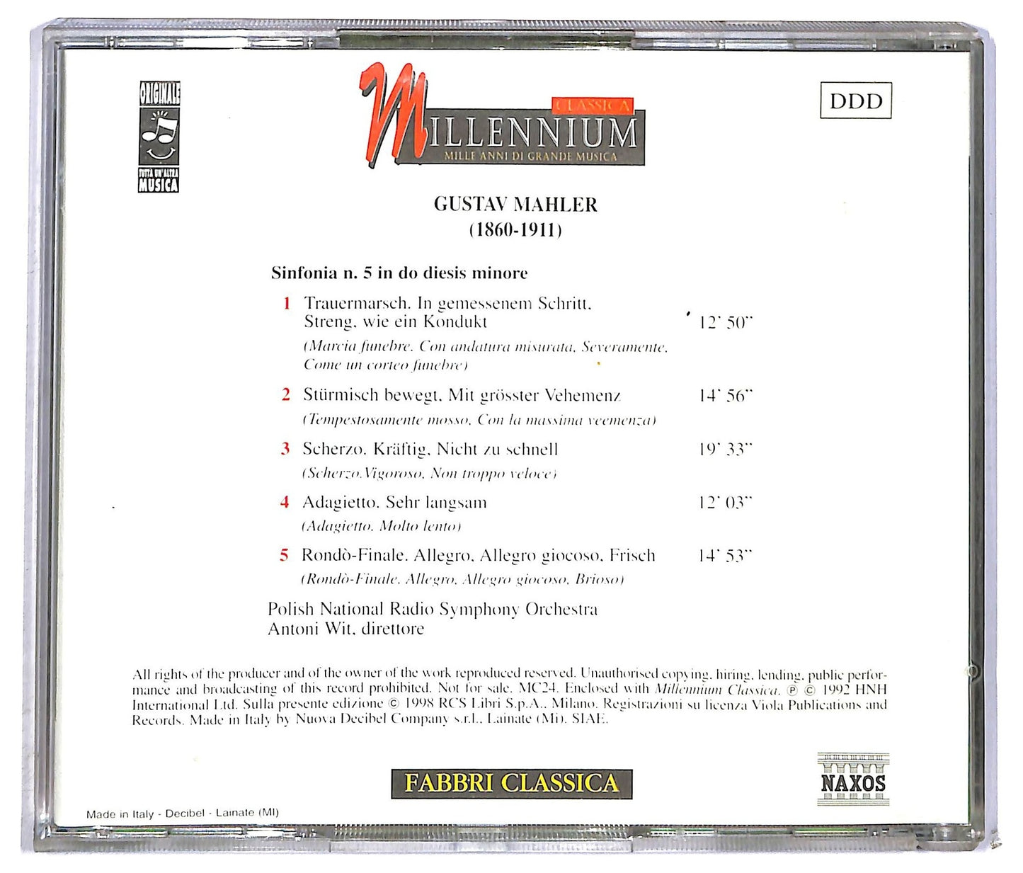 EBOND Mahler - Sinfonia N.5 In Do Diesis Minore CD CD090347