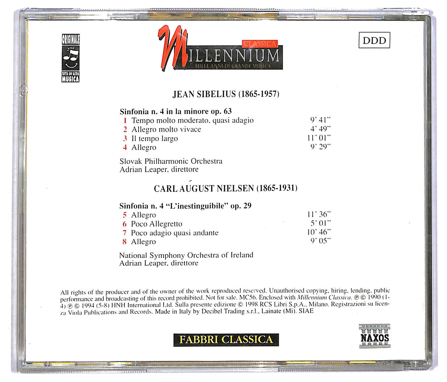 EBOND Sibelius Nielsen - Sinfonia N. 4 In La Minore Op. 63 Sinfonia N. 4 Op. 29 CD CD090350