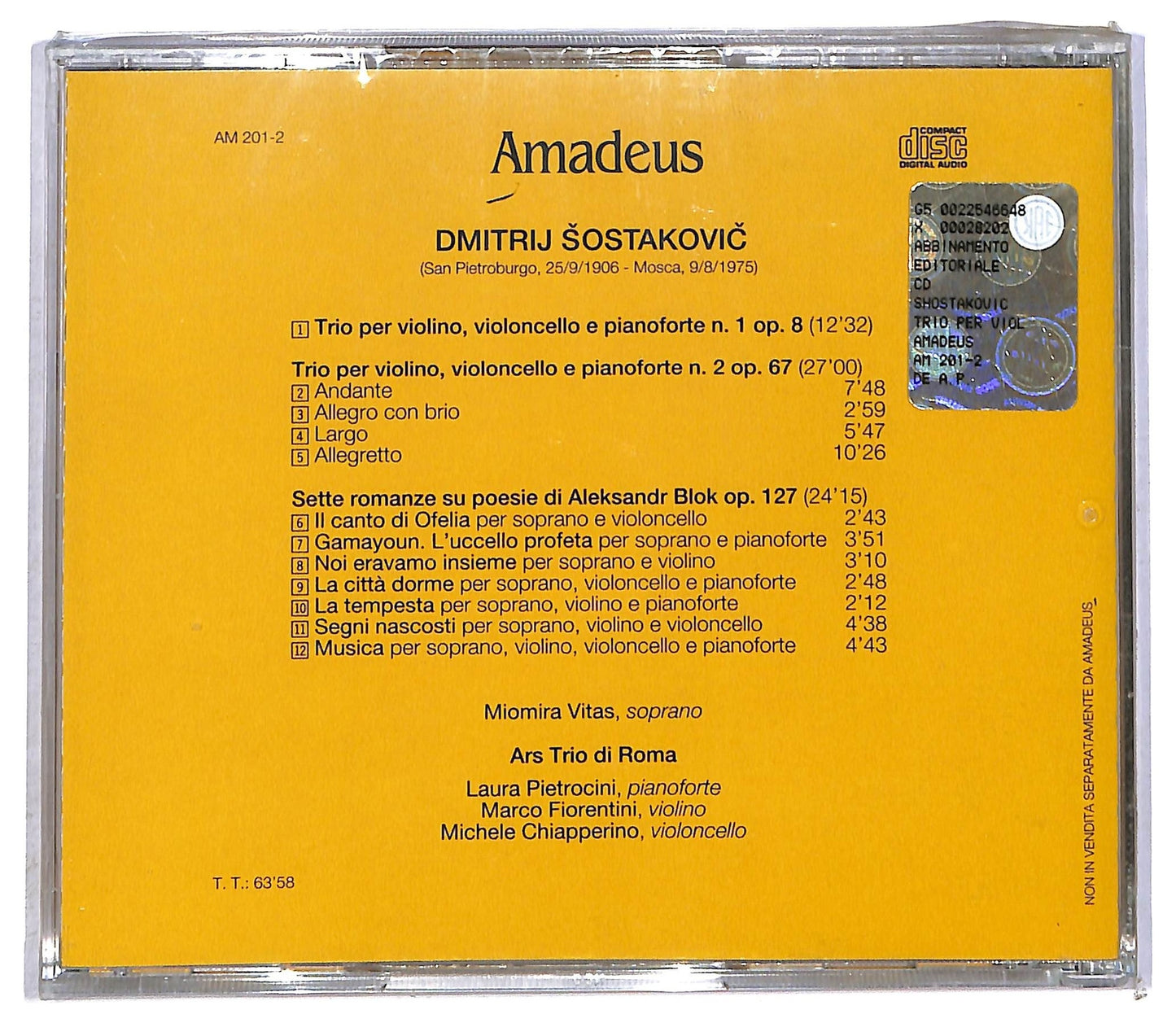 EBOND Sostakovic - Trio Per Violino, Violoncello E Pianoforte Op. E Op. 67 CD CD090420