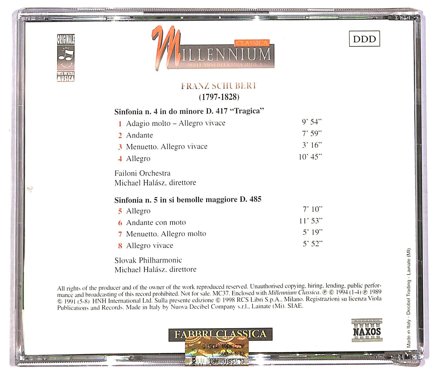 EBOND Schubert - Sinfonia N. 4 In Do Minore Tragica Sinfonia N. 5 CD CD090453