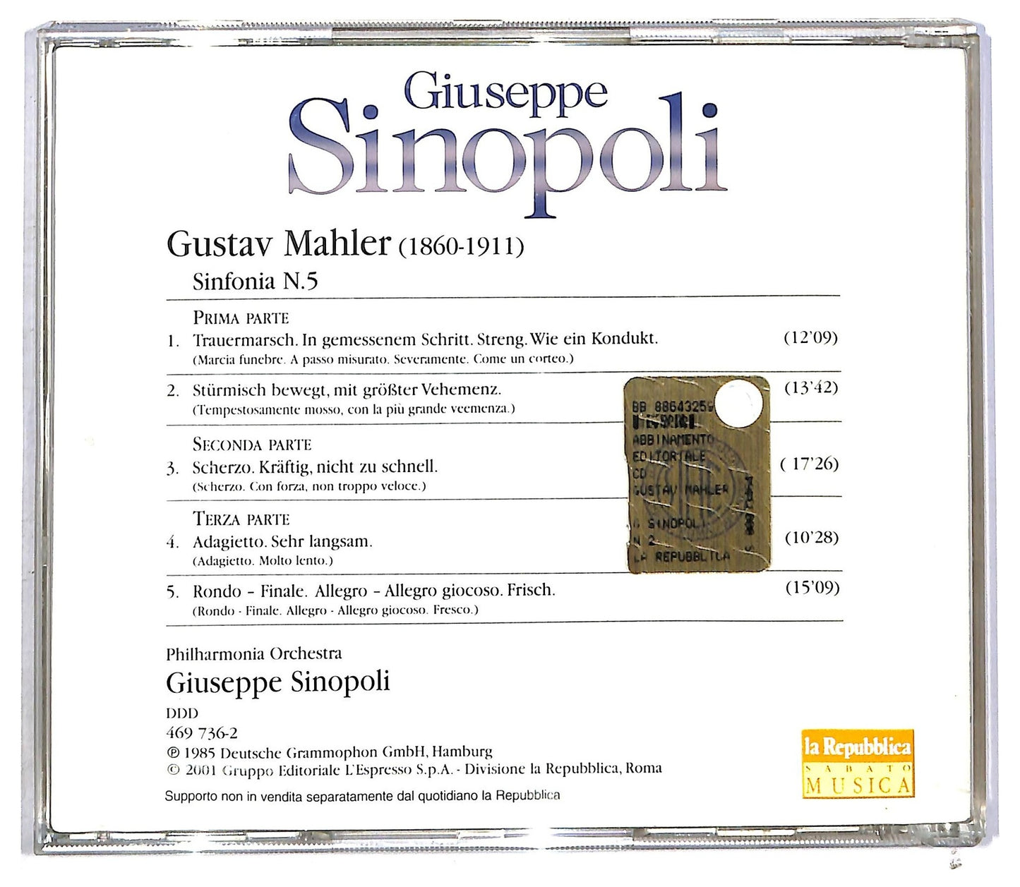 EBOND Mahler Sinopoli - Symphonie No. 5 CD CD090607