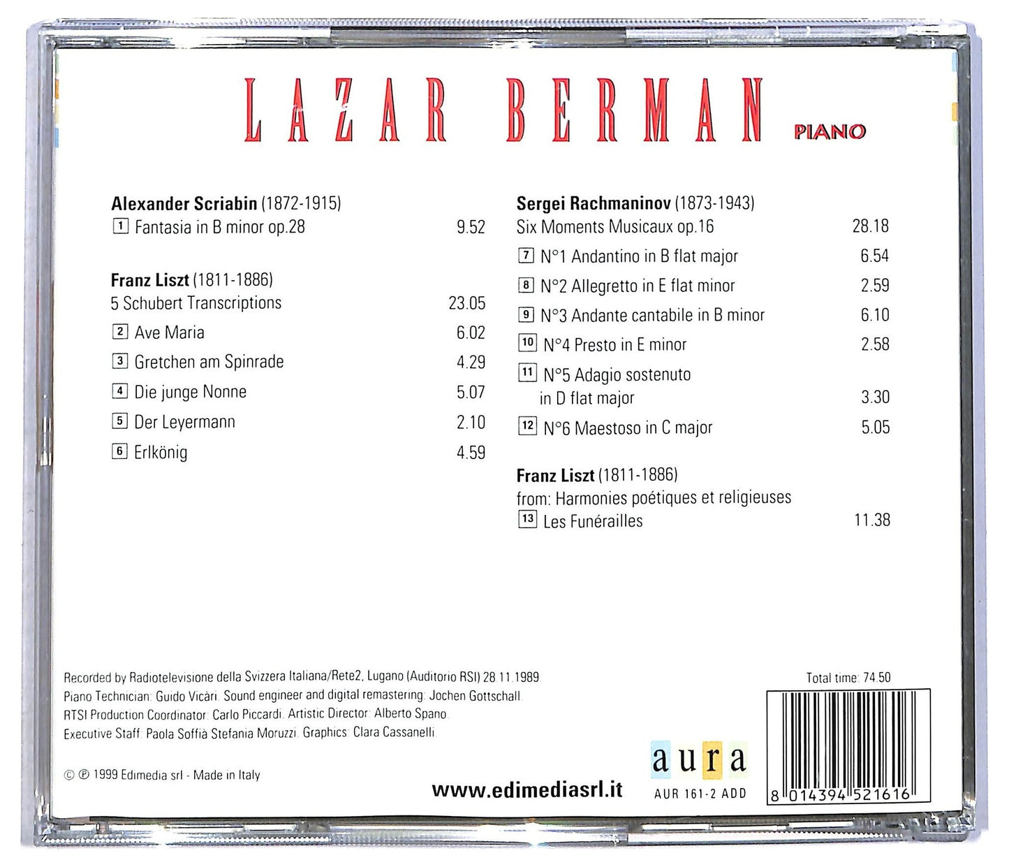 EBOND Lazar Berman - Lazar Berman Scriabin Rachmaninov Liszt Schubert CD CD090709