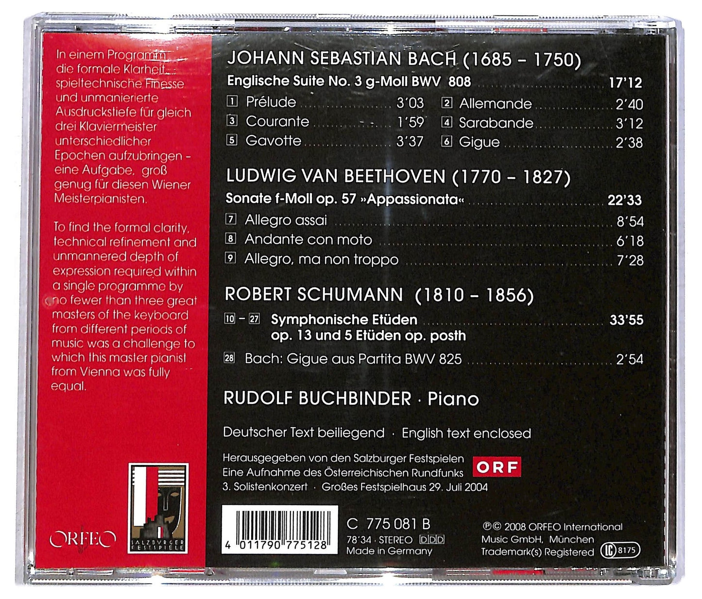 EBOND Bach Beethoven - Englische Suite No. 3 BWV 808 - Sonate Op. 57 CD CD090745