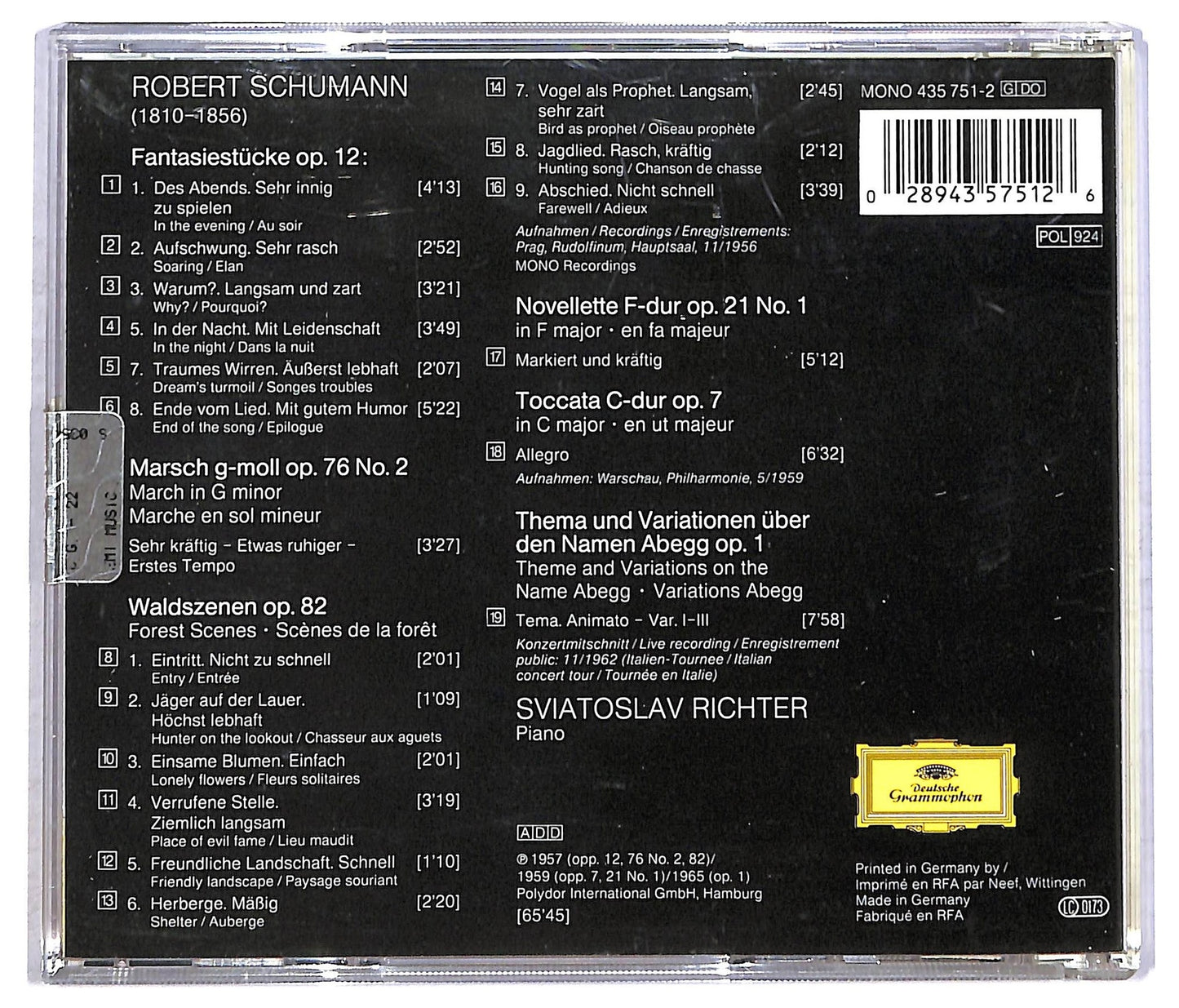 EBOND Sviatoslav Richter Schumann - Waldszenen, 6 Fantasiestucke CD CD090746