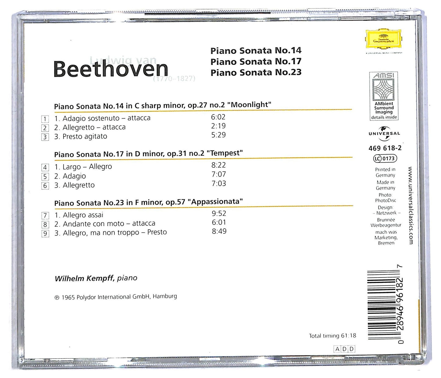 EBOND Beethoven - Piano Sonatas N. 14, N. 17, N. 23 CD CD090752
