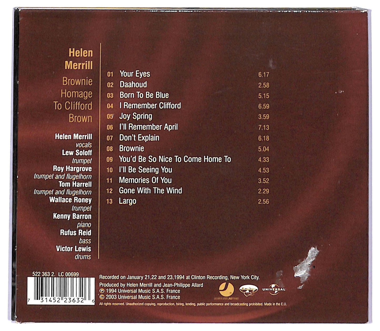 EBOND Helen Merrill - Brownie - Homage To Clifford Brown CD CD090931