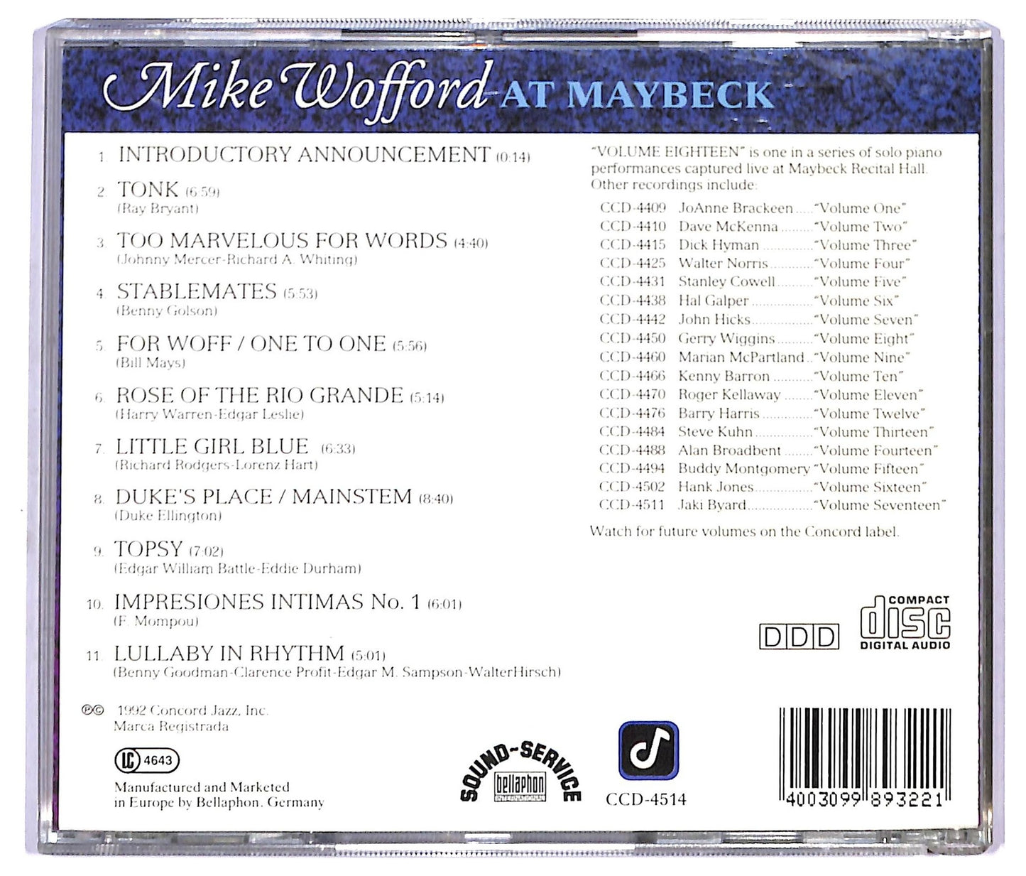 EBOND Mike Wofford - At Maybeck CD CD090947
