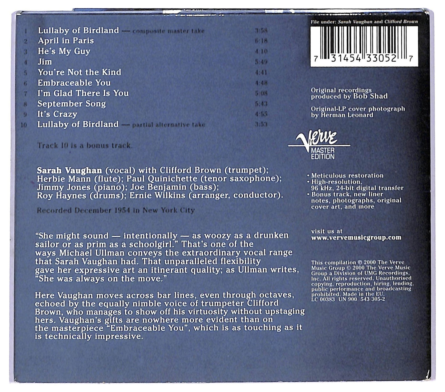 EBOND Sarah Vaughan - Sarah Vaughan CD CD090967