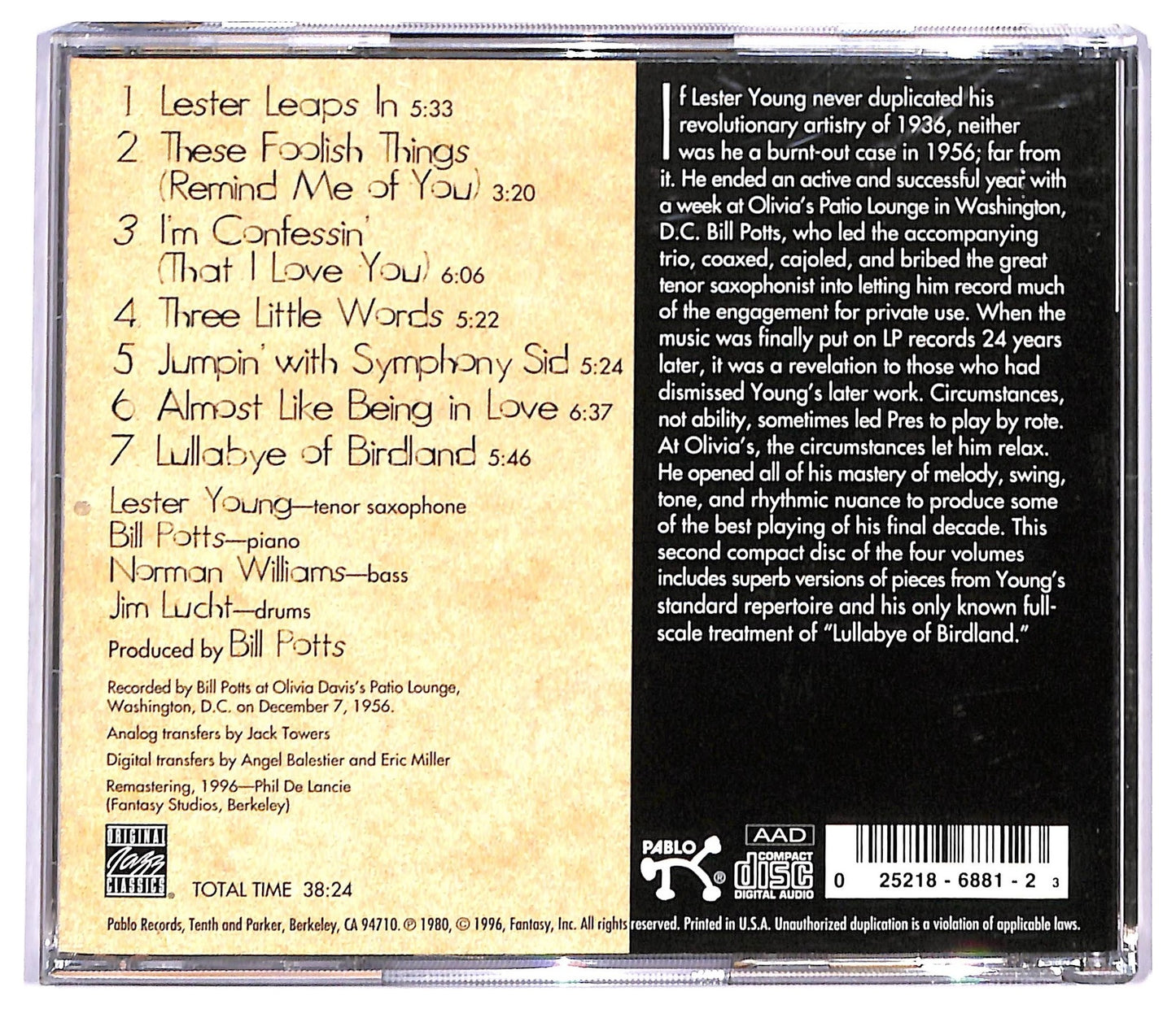 EBOND Lester Young - In Washington, D.C. 1956, Vol. 2 CD CD091051