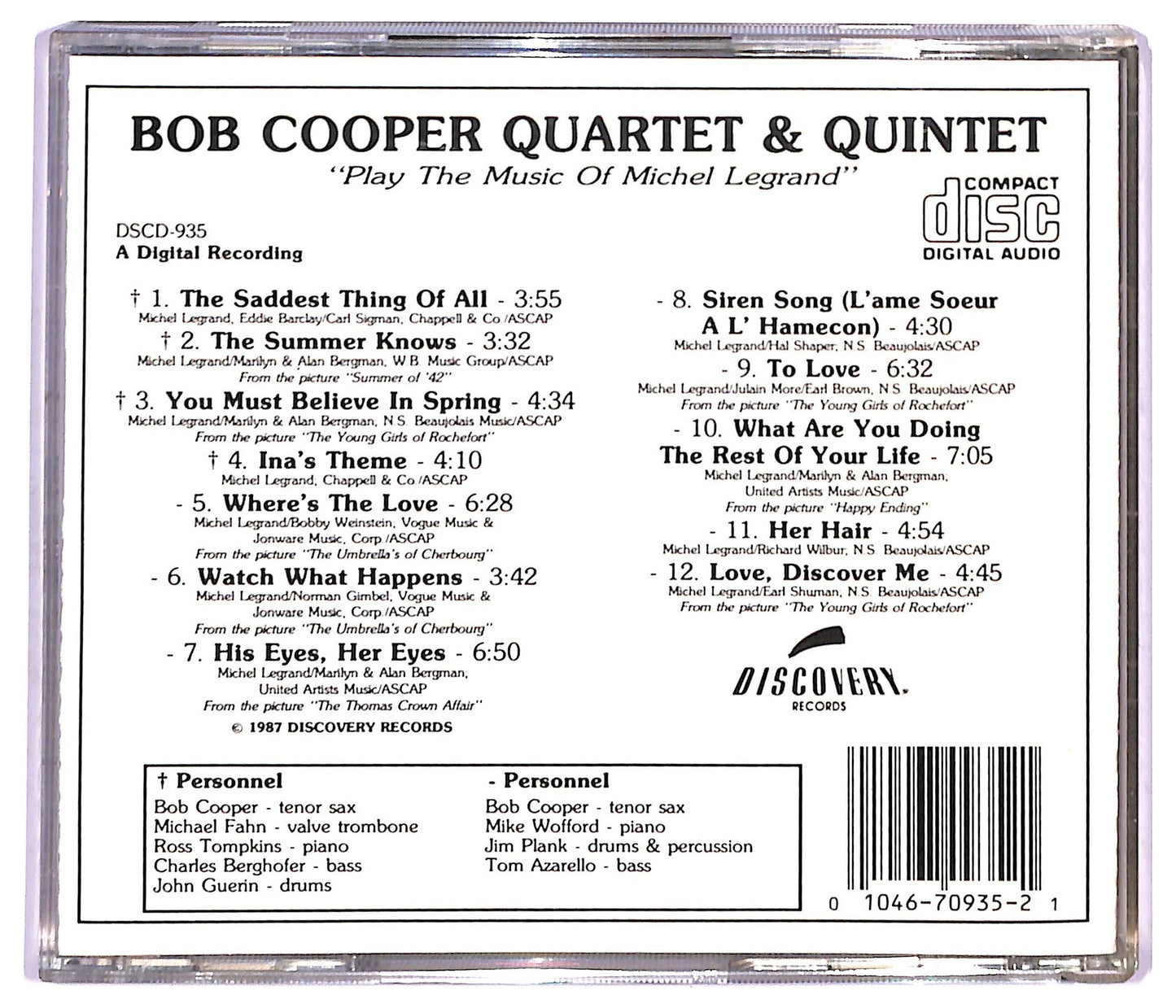 EBOND Bob Cooper Quartet & Quintet - Plays The Music Of Michel Legrand CD CD091130