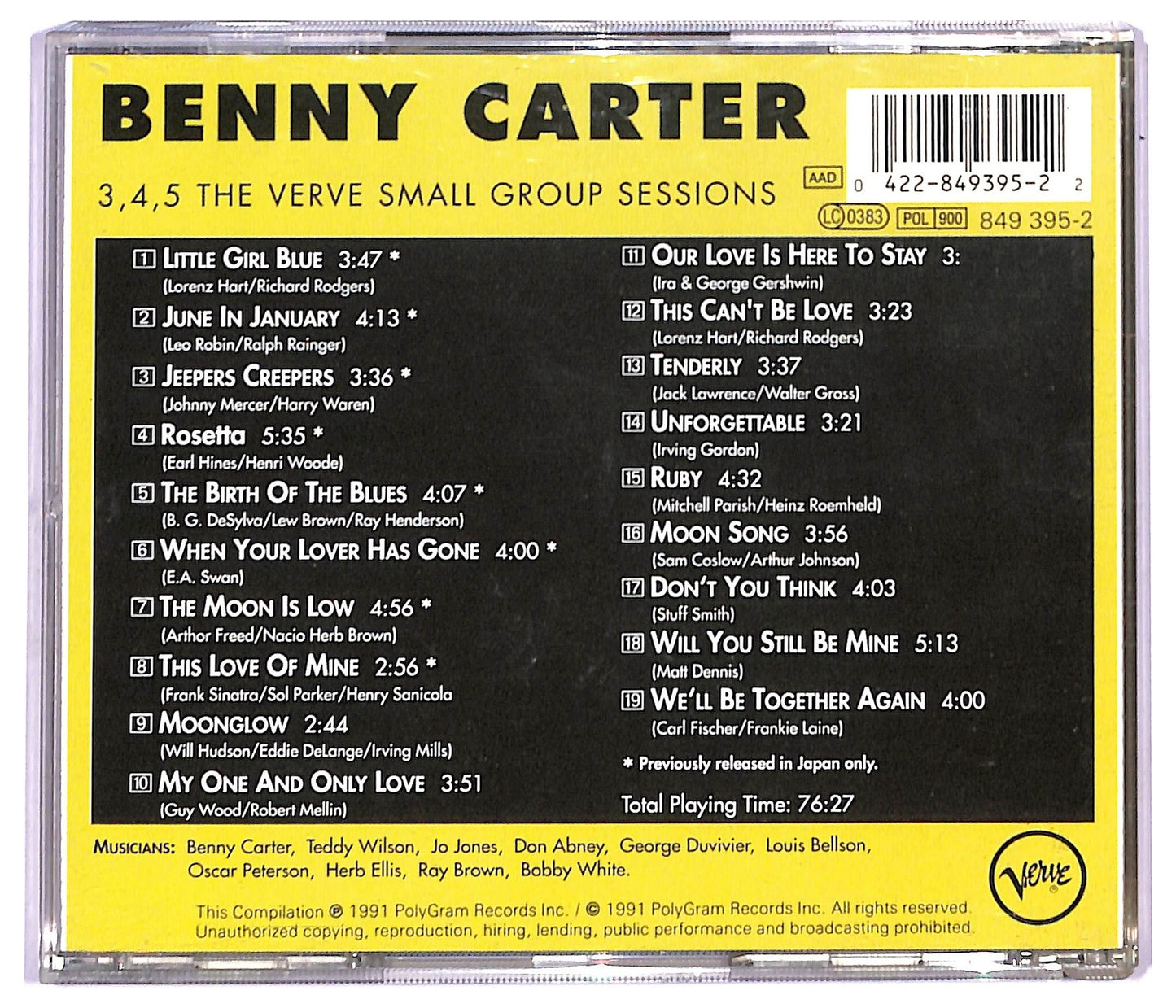 EBOND Benny Carter - 3, 4, 5 - The Verve Small Group Sessions CD CD091215