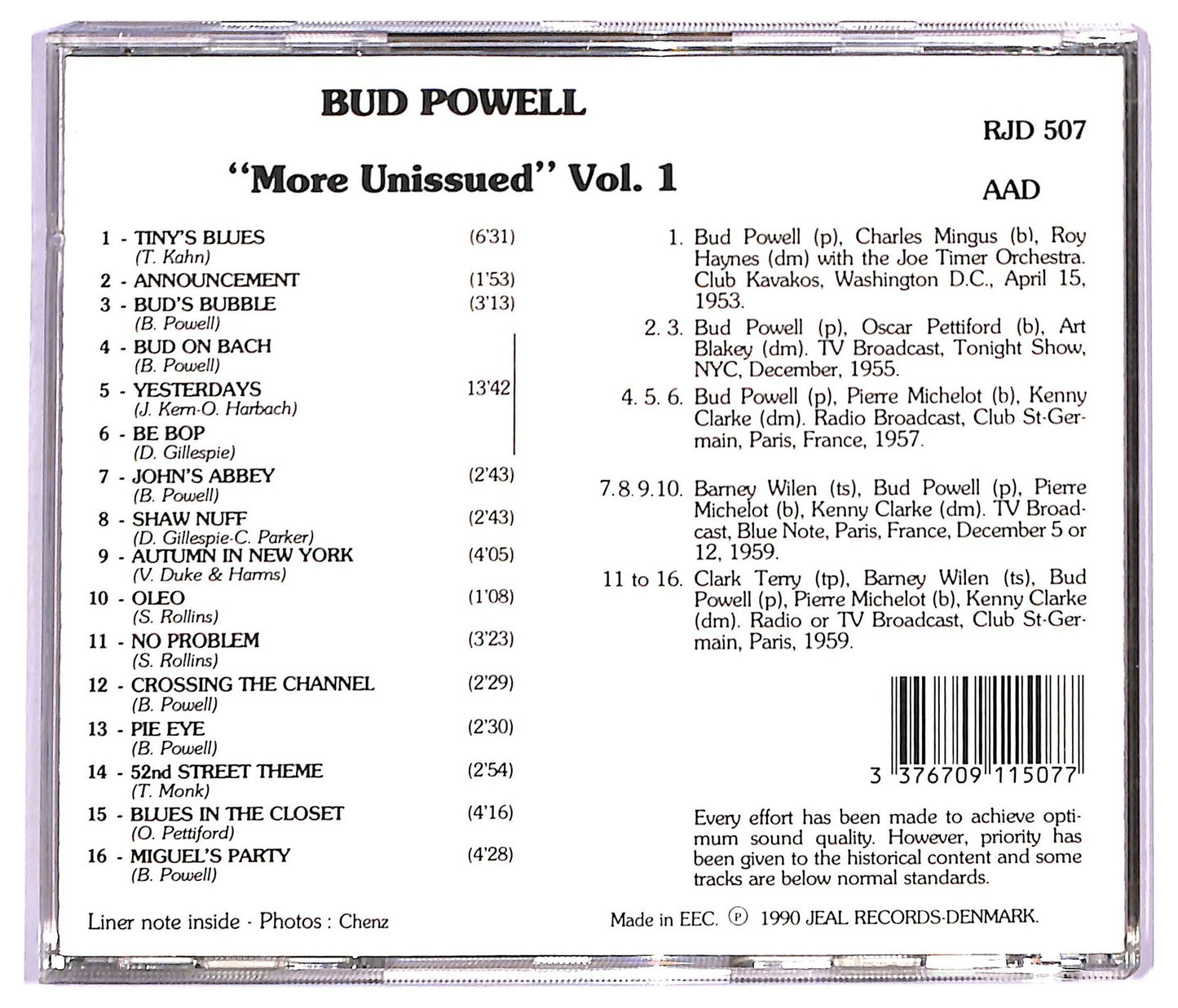 EBOND Bud Powell - More Unissued Vol. 1 1953 To 1959 CD CD091216