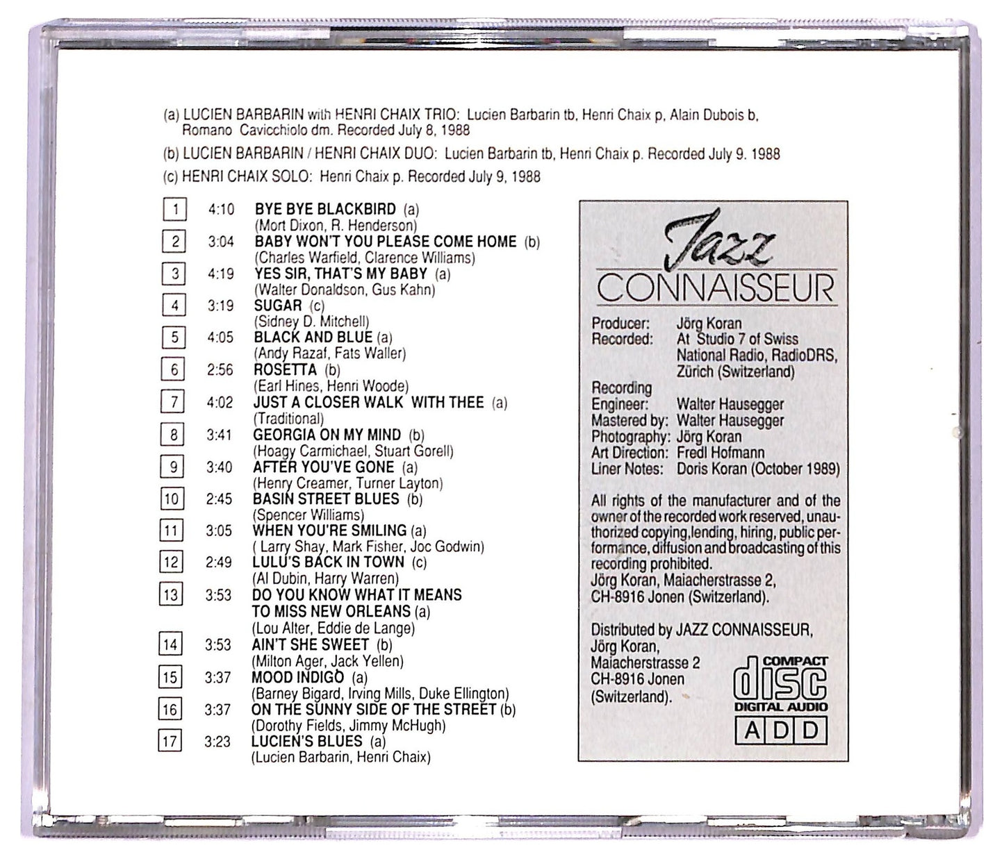 EBOND Lucien Barbarin With Henri Chaix Trio - Trombone Tradition CD CD091248