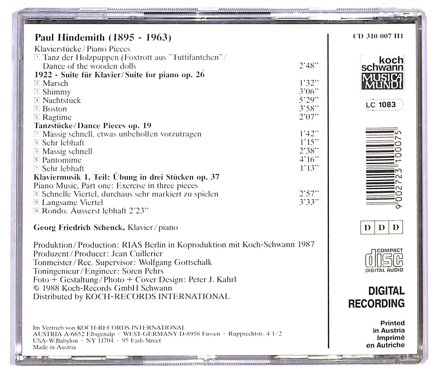 EBOND Paul Hindemith - Klavierstucke Piano Pieces CD CD091502