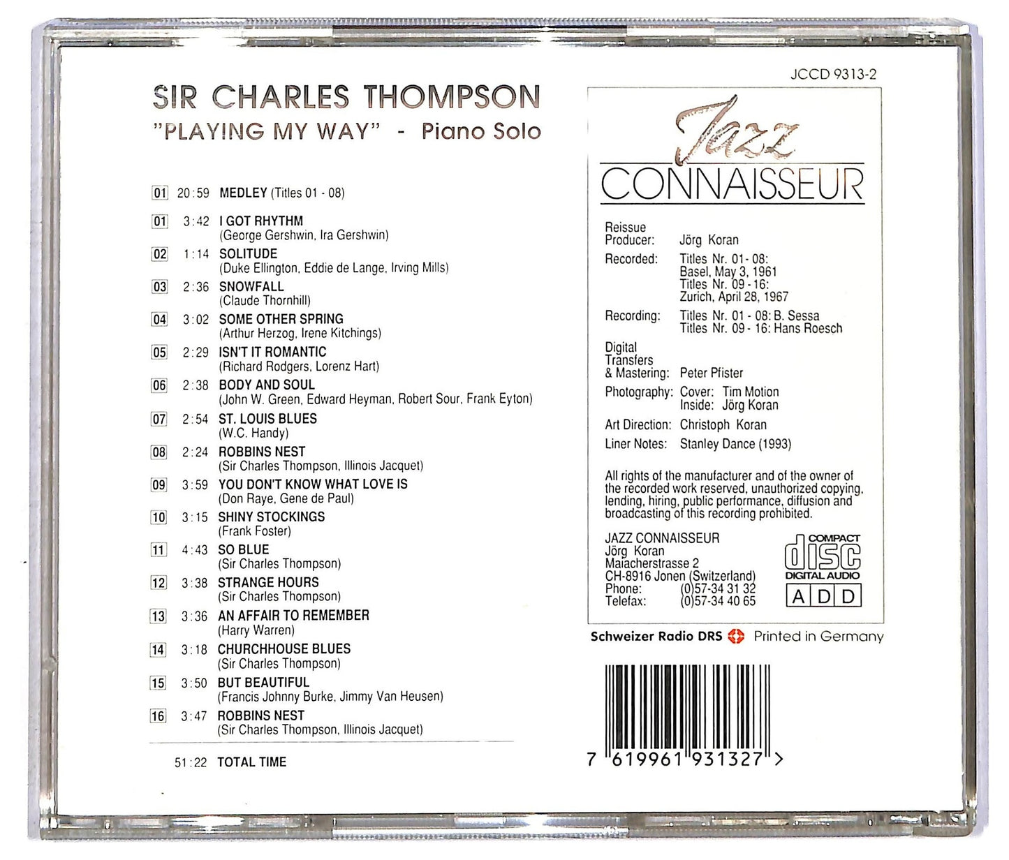 EBOND Sir Charles Thompson - Playing My Way Piano Solo CD CD091601