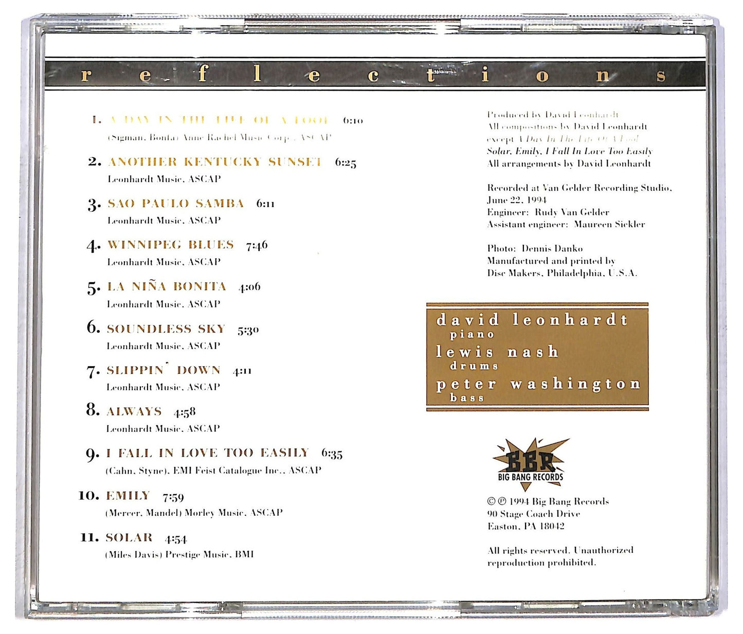 EBOND The David Leonhardt Trio - Reflections CD CD091721