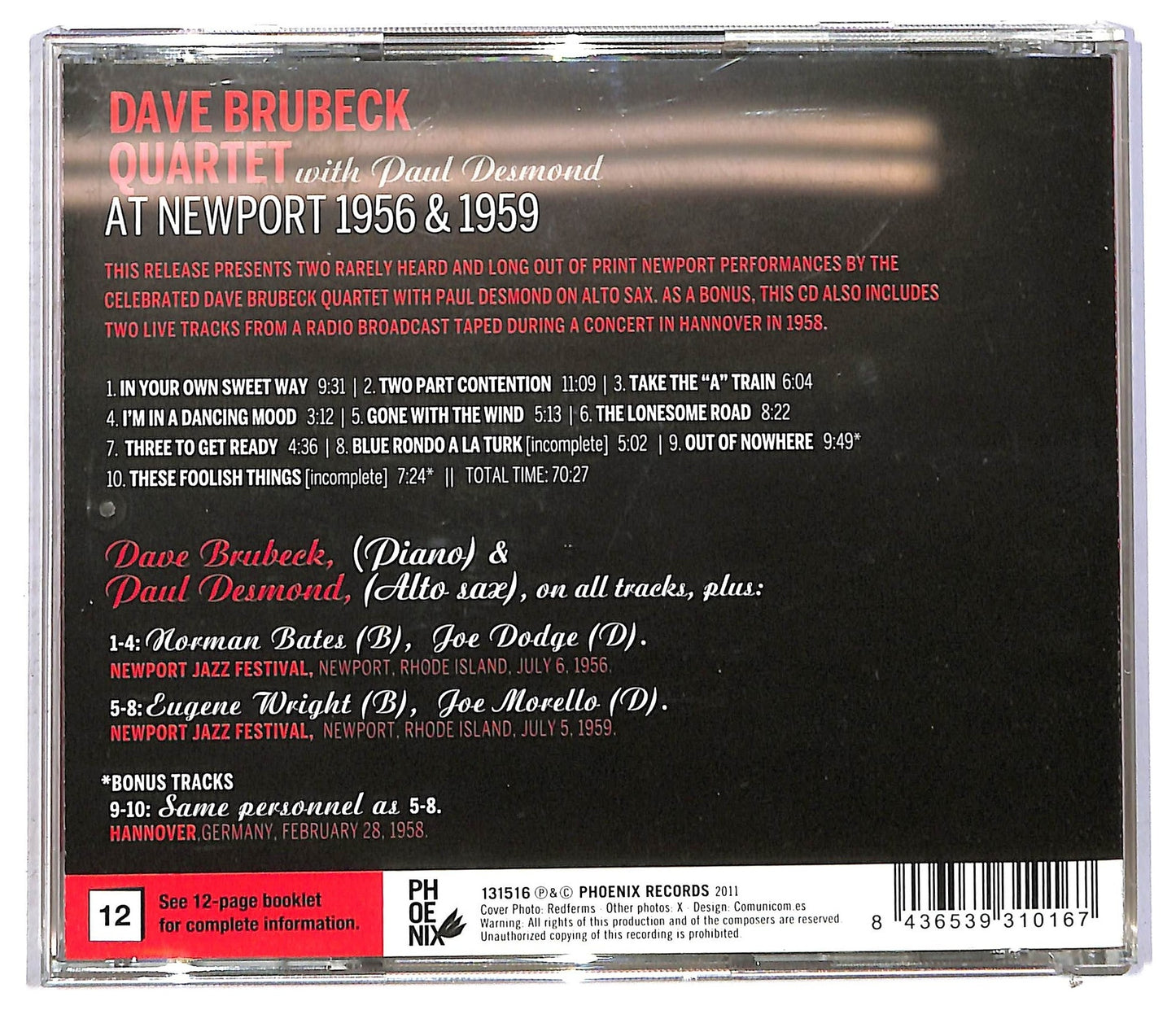 EBOND The Dave Brubeck Quartet - At Newport 1956 & 1959 CD CD091755