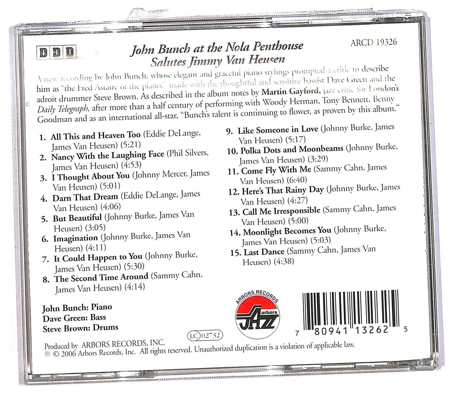 EBOND John Bunch - At The Nola Penthouse Salutes Jimmy Van Heusen CD CD091826