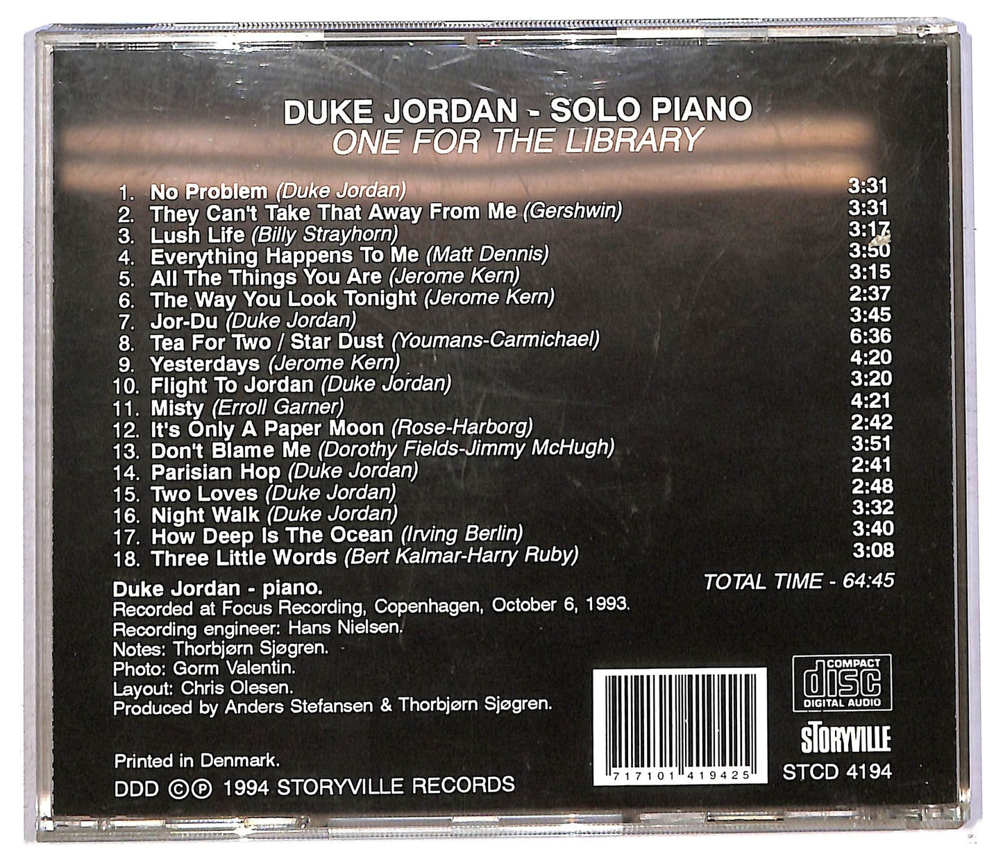 EBOND Duke Jordan - Solo Piano - One For The Library CD CD091832