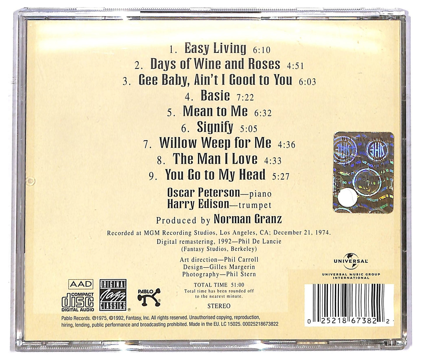 EBOND Oscar Peterson & Harry Edison - Oscar Peterson & Harry Edison CD CD091837