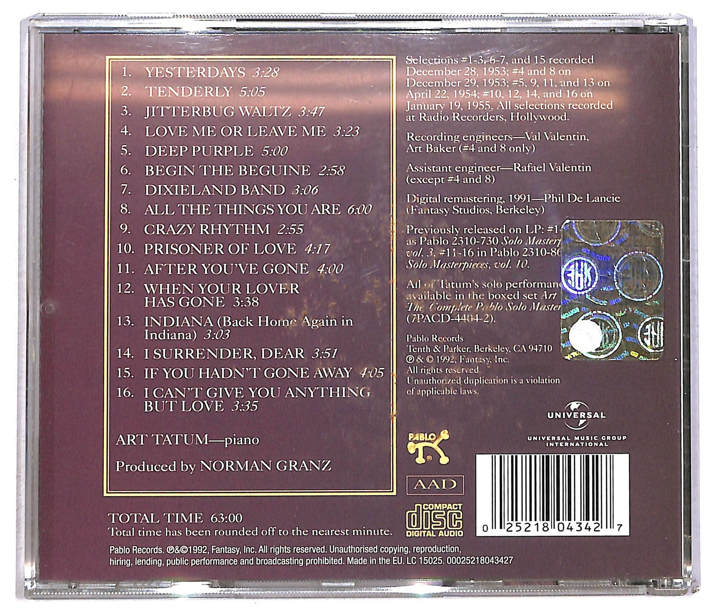 EBOND Art Tatum - The Art Tatum Solo Masterpieces, Volume Three CD CD091852