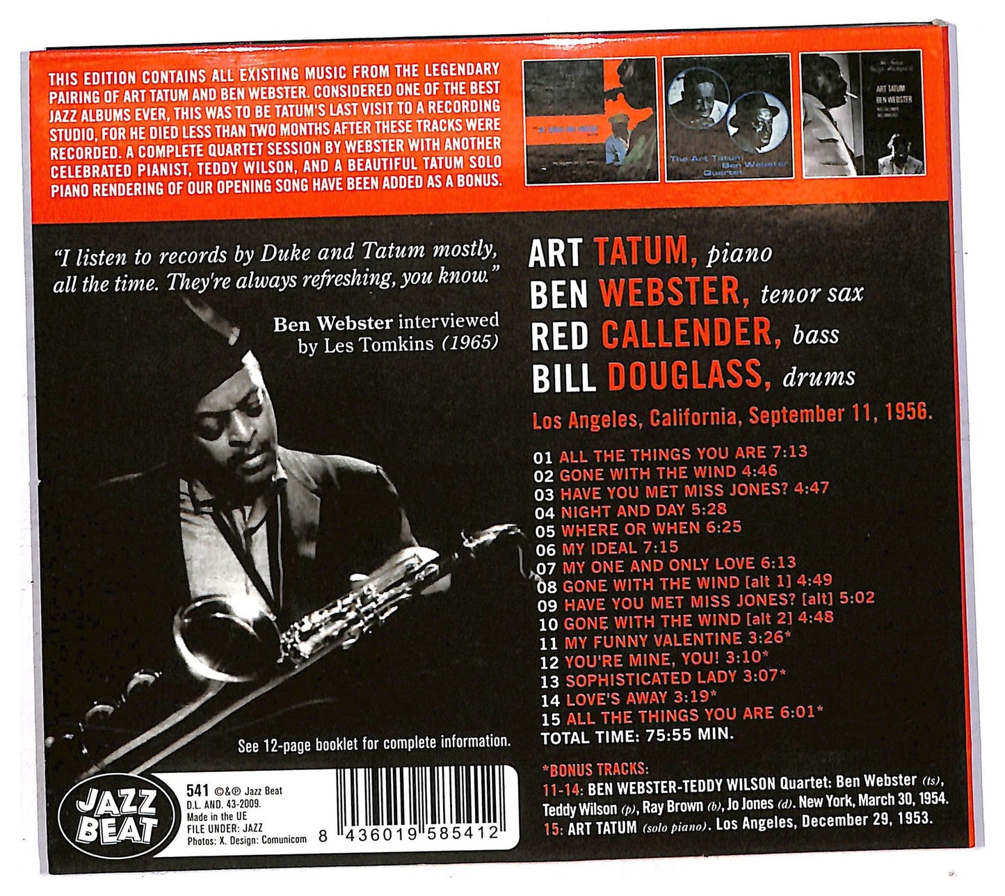 EBOND The Art Tatum - The Art Tatum-Ben Webster Quartet CD CD091856