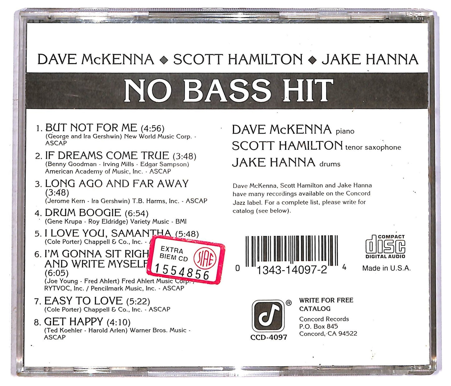 EBOND Scott Hamilton Jake Hanna Dave McKenna - No Bass Hit CD CD091914