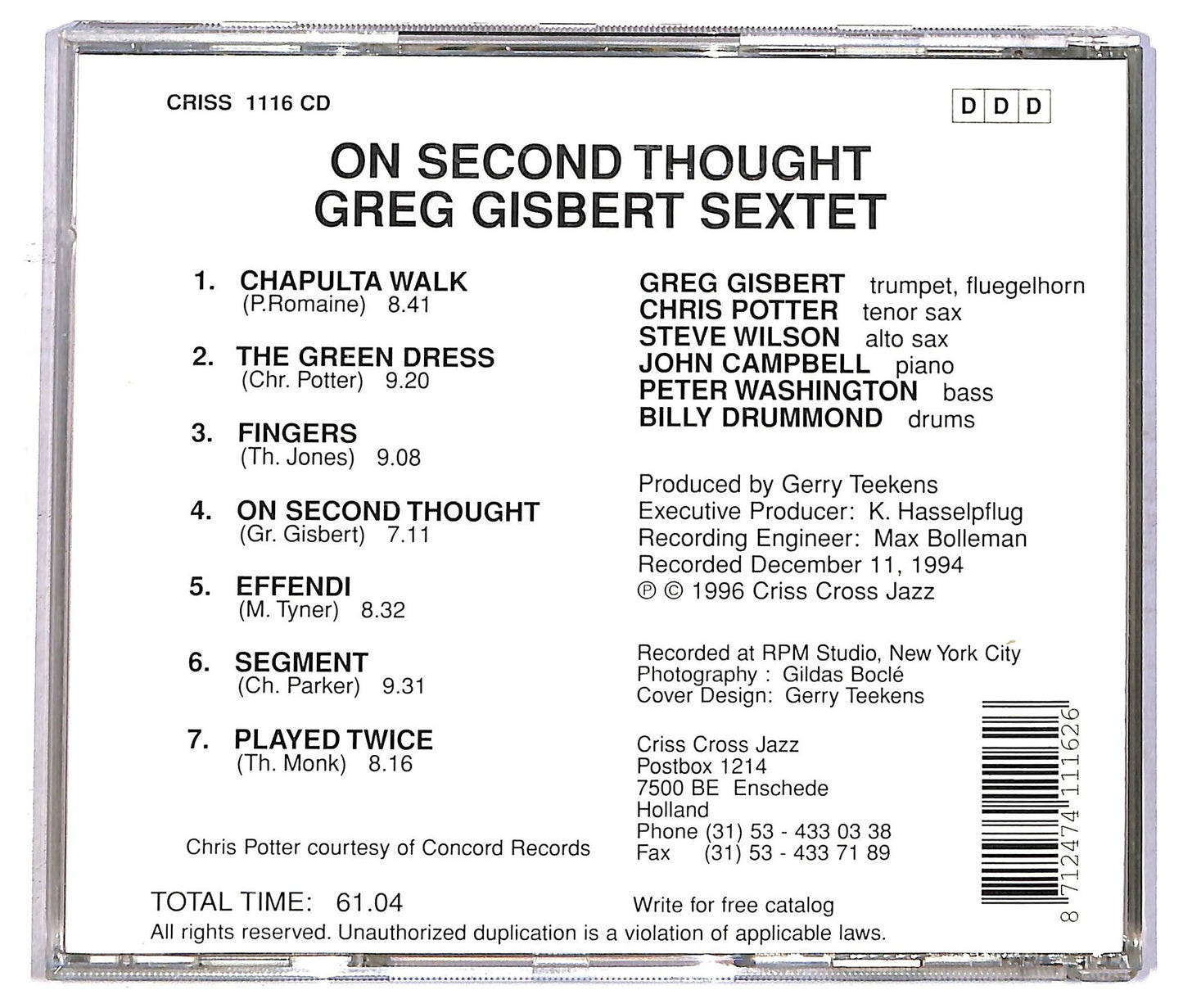 EBOND Greg Gisbert Sextet - On Second Thought CD CD091935
