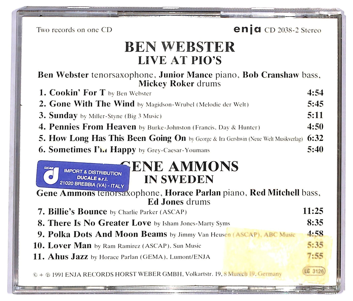 EBOND Ben Webster Gene Ammons - Tenor Giants Live At Pio's CD CD092028