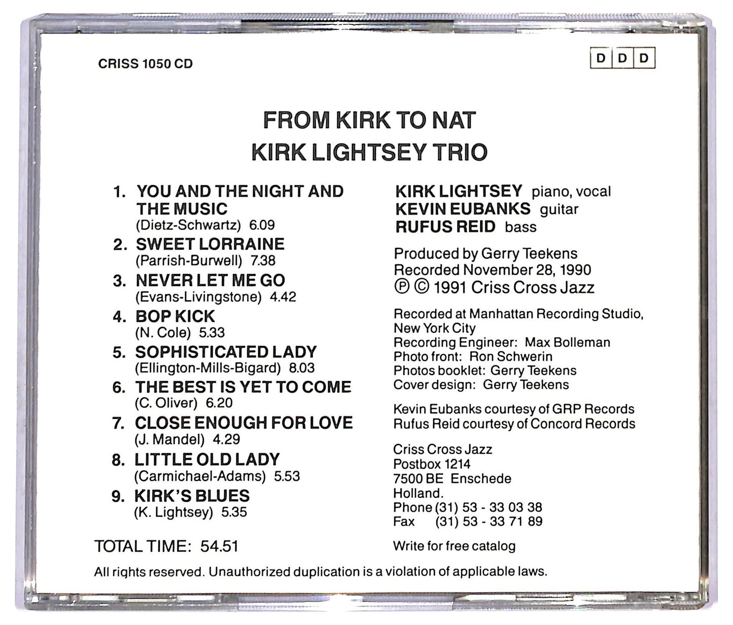 EBOND Kirk Lightsey Trio - From Kirk To Nat CD CD092044