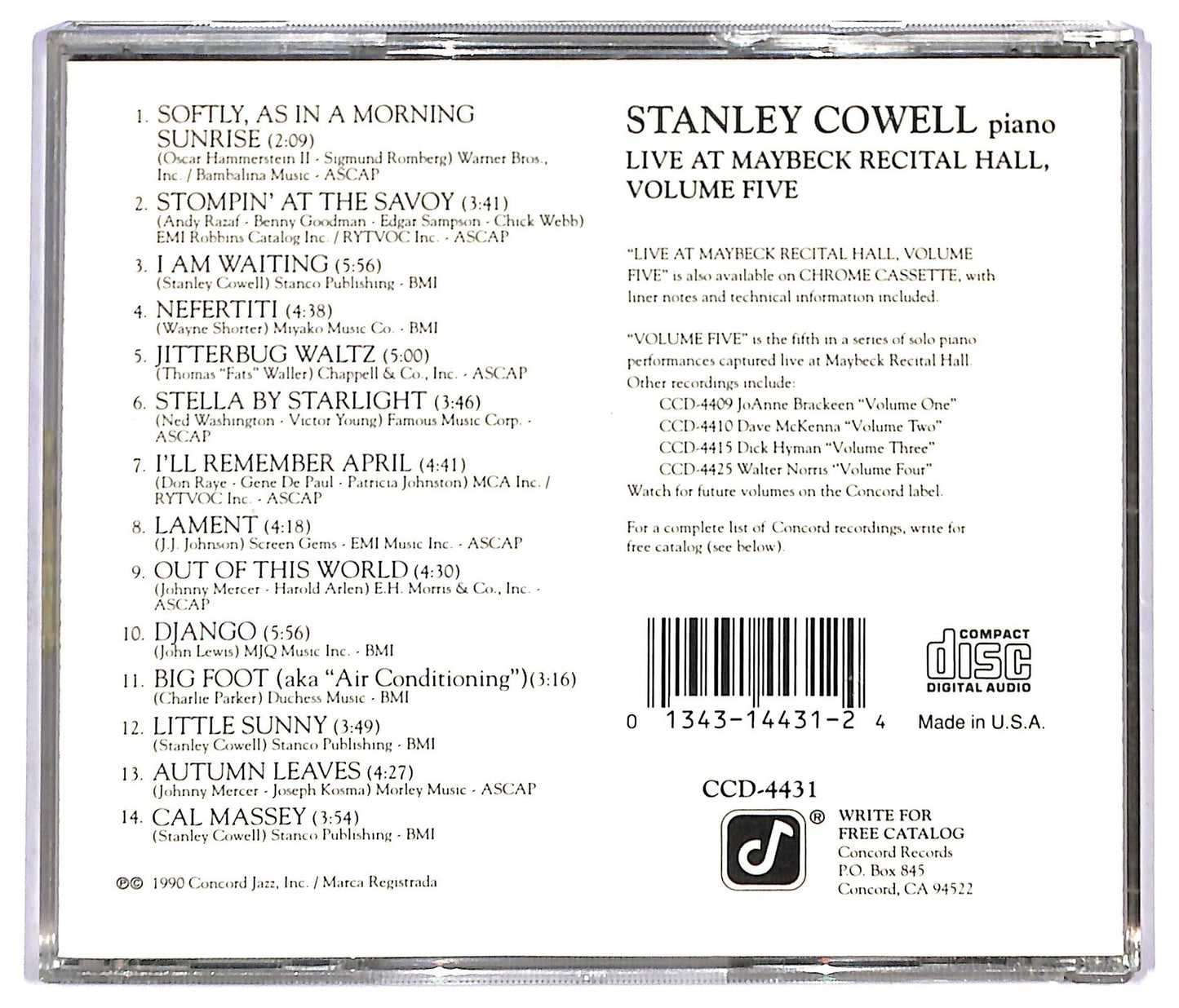 EBOND Stanley Cowell - Live At Maybeck Recital Hall, Volume Five CD CD092102