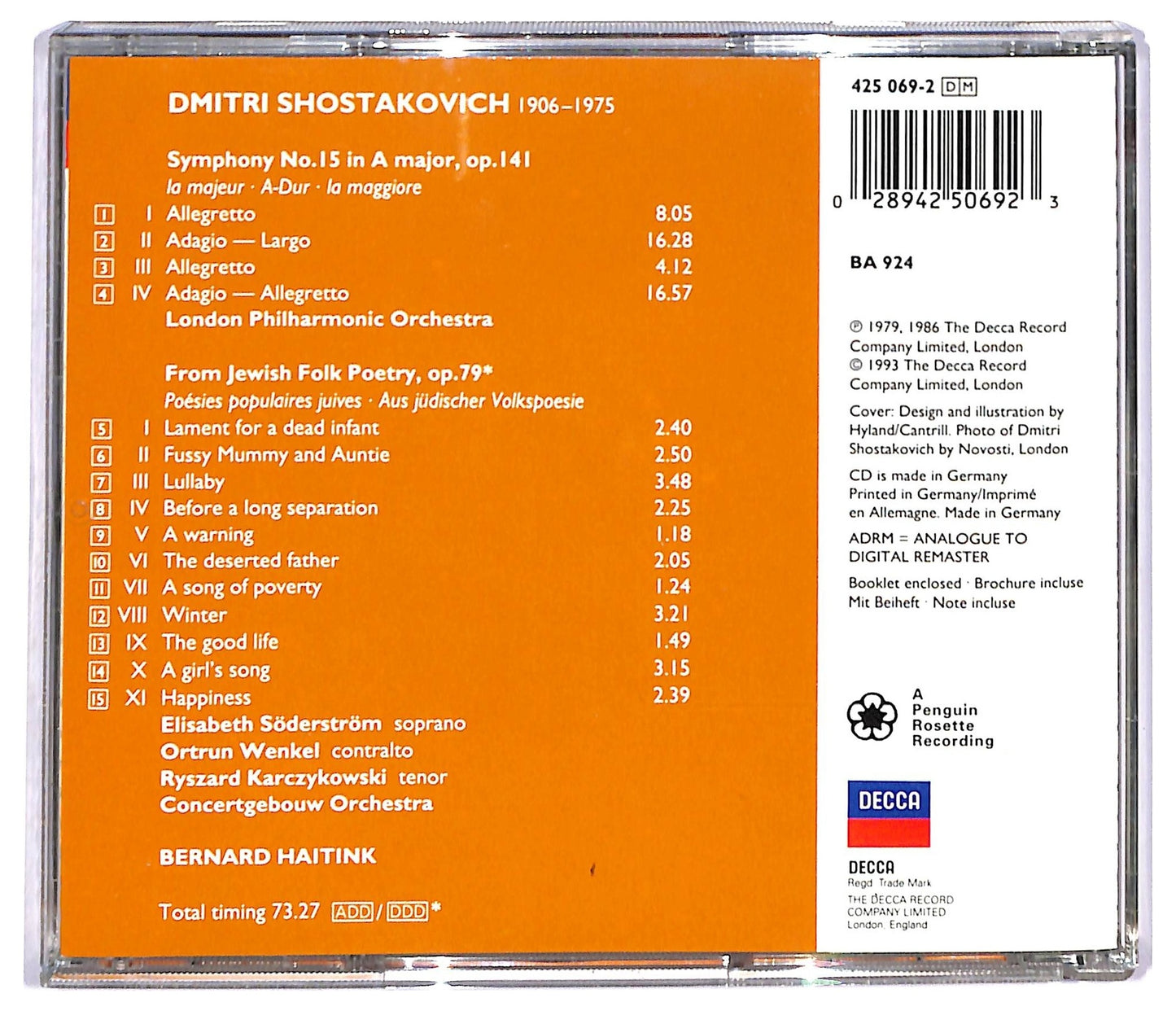 EBOND Shostakovich - Symphony No.15 From Jewish Folk Poetry CD CD092203