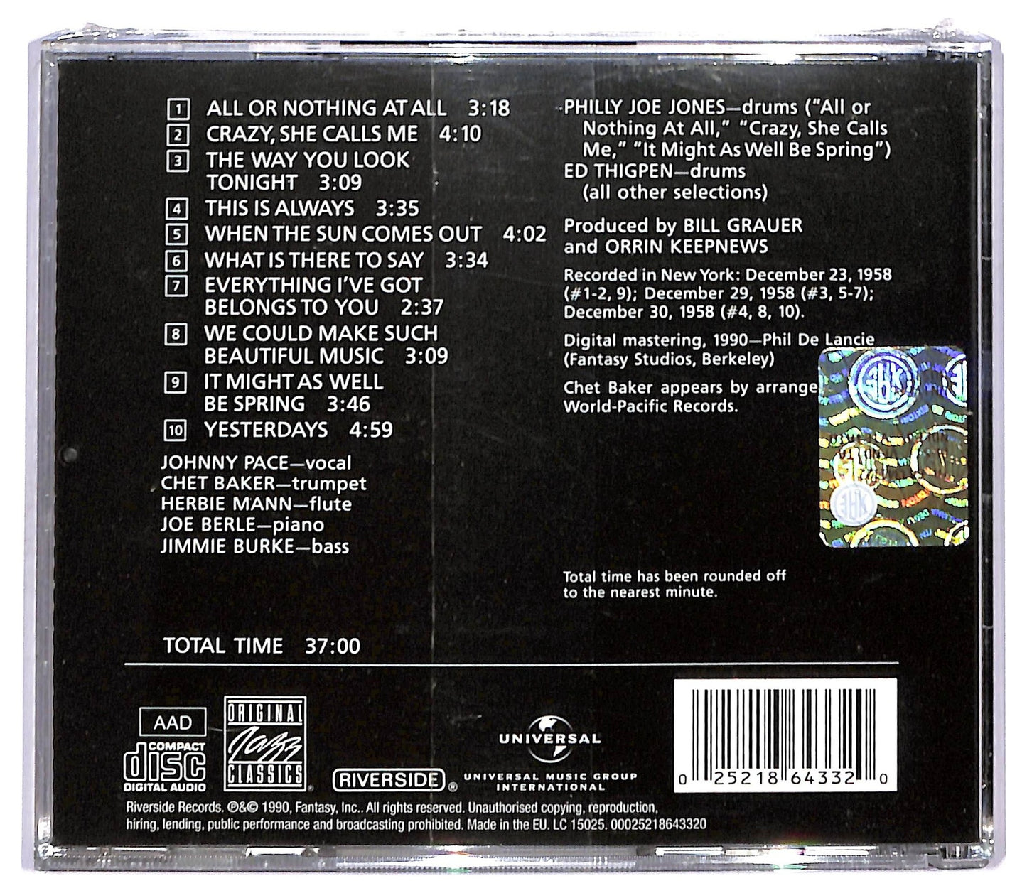 EBOND Chet Baker Introduces Johnny Pace - Accompanied By The Chet Baker Quintet CD CD092226