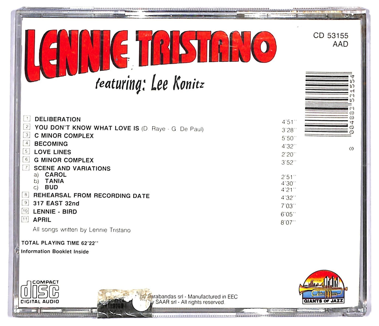 EBOND Lennie Tristano Featuring Lee Konitz - Lennie Tristano Featuring Lee Konitz CD CD092259