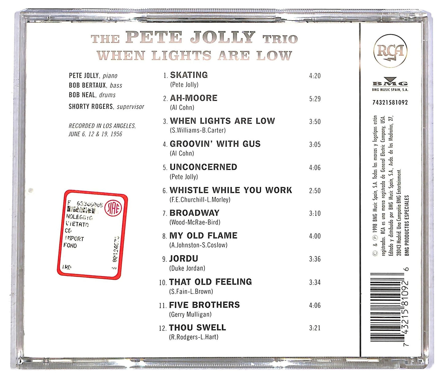 EBOND The Pete Jolly Trio - When Lights Are Low CD CD092337