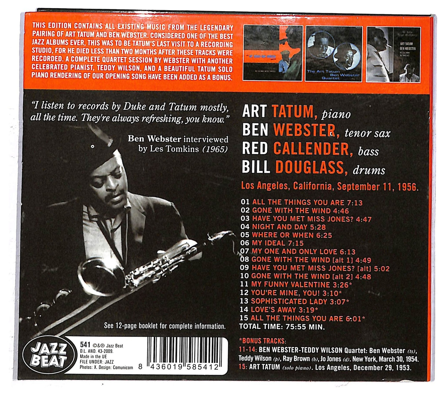 EBOND The Art Tatum-Ben Webster Quartet - The Art Tatum-Ben Webster Quartet CD CD092358
