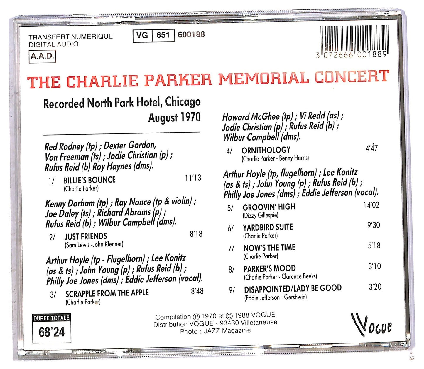 EBOND Various - Charlie Parker Memorial Concert CD CD092560