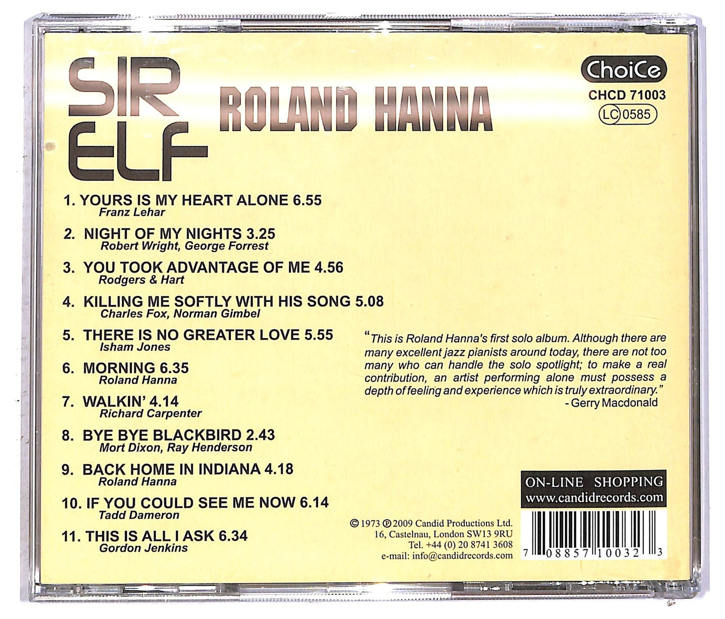 EBOND Roland Hanna - Sir Elf CD CD092601