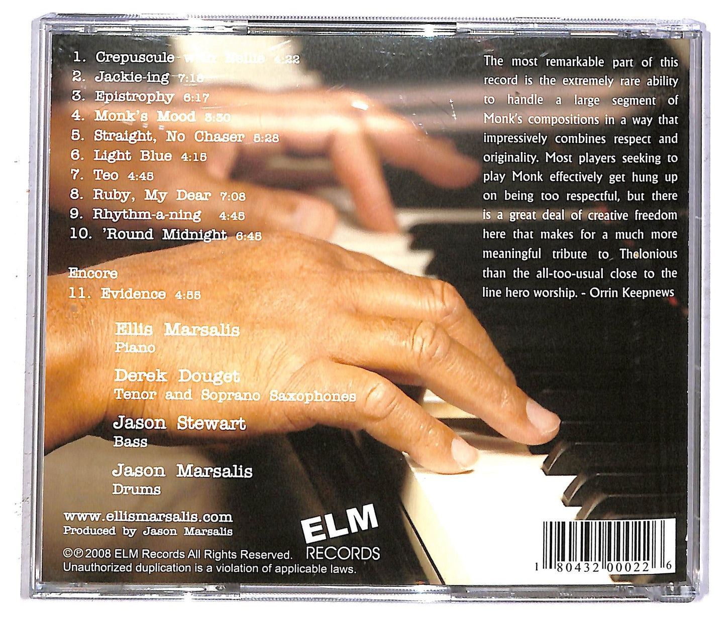 EBOND The Ellis Marsalis Quartet - An Open Letter To Thelonious CD CD092645
