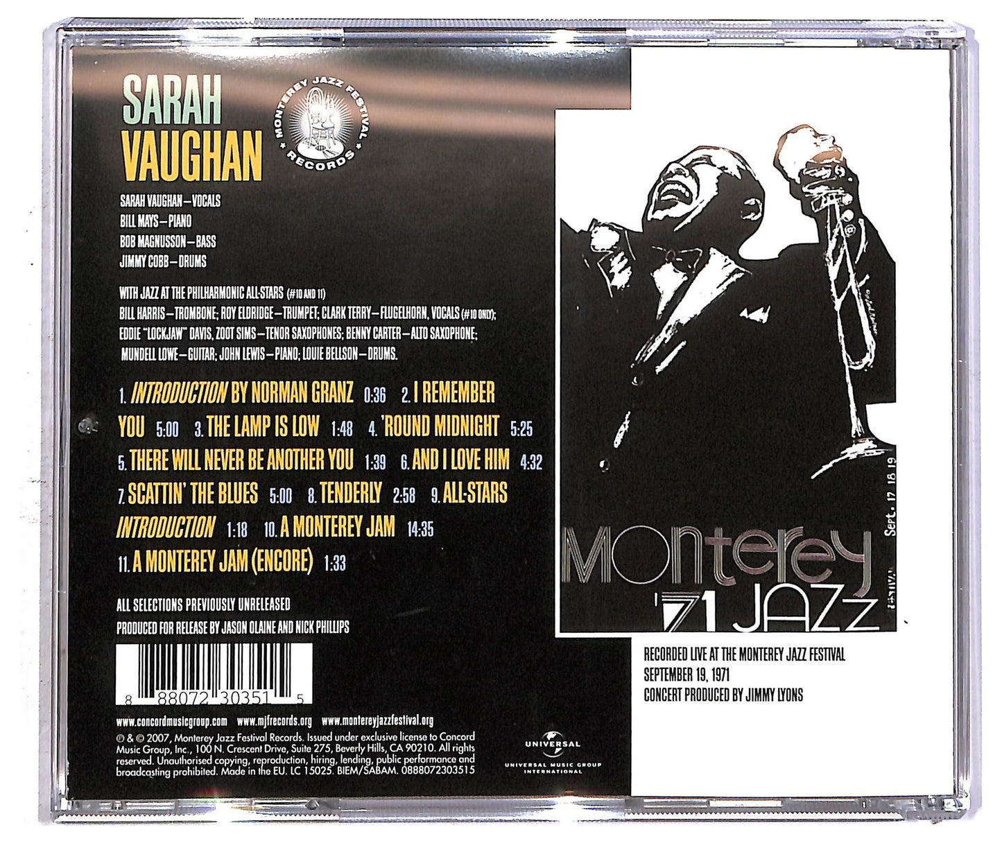 EBOND Sarah Vaughan - Live At The 1971 Monterey Jazz Festival CD CD092648