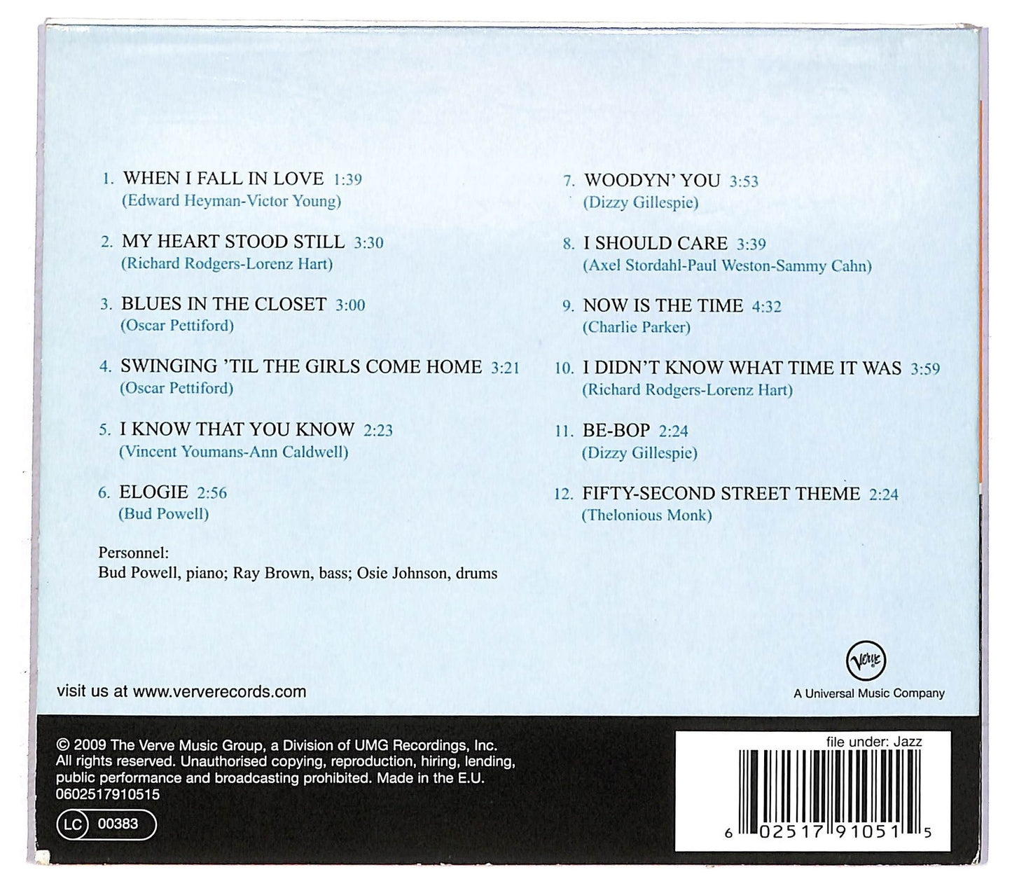 EBOND The Bud Powell Trio - Blues In The Closet CD CD092713