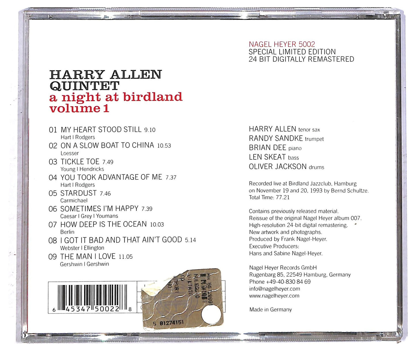 EBOND Harry Allen Quintet - A Night At Birdland Volume 1 CD CD092719