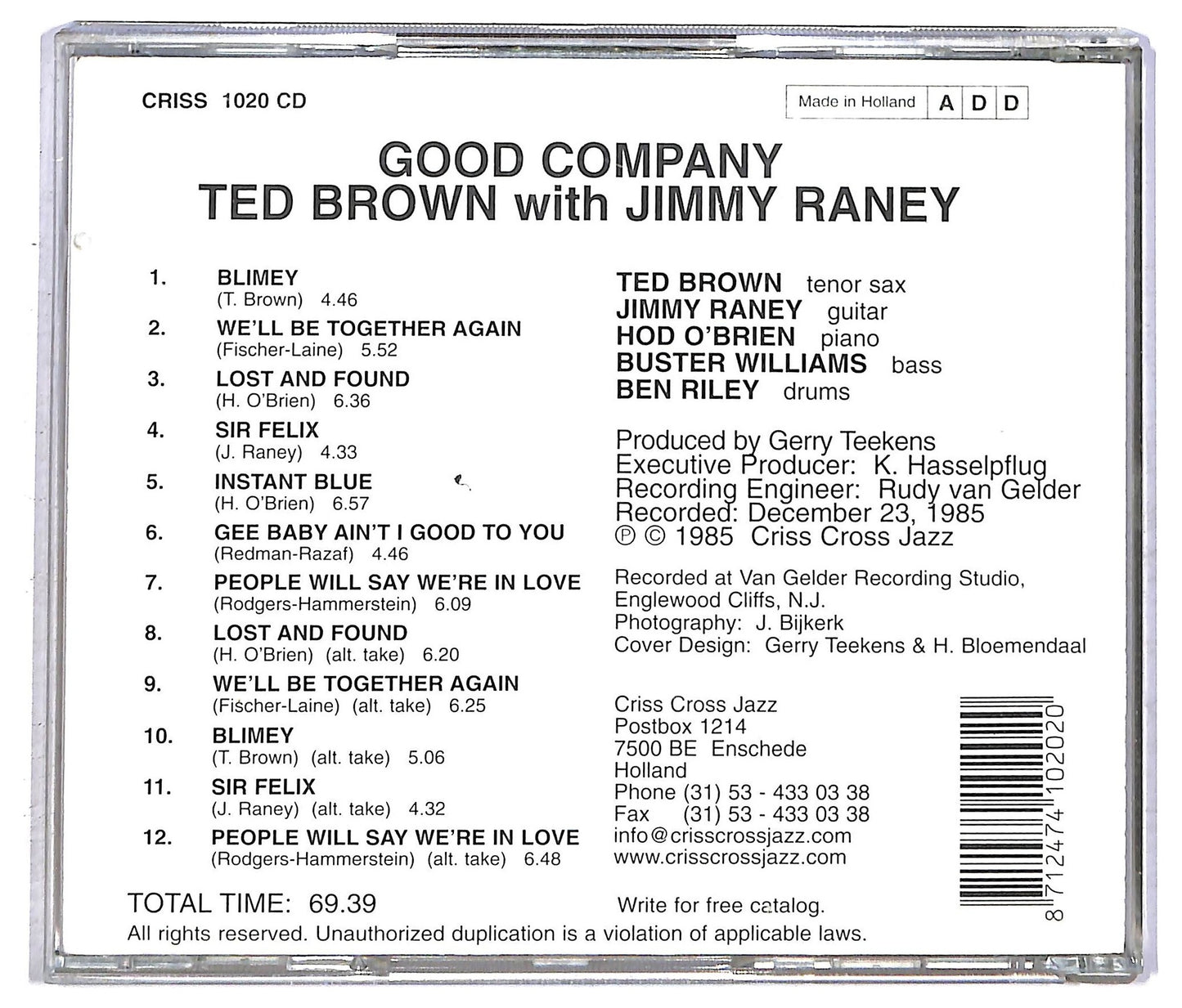 EBOND Ted Brown With Jimmy Raney - Good Company CD CD092733