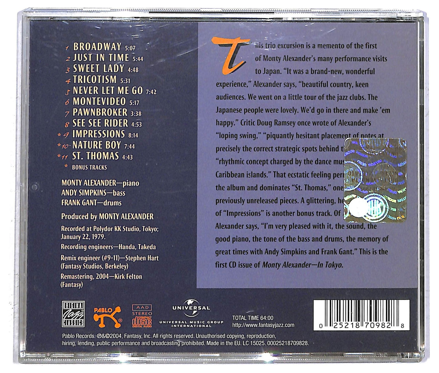 EBOND Monty Alexander - In Tokyo CD CD092806