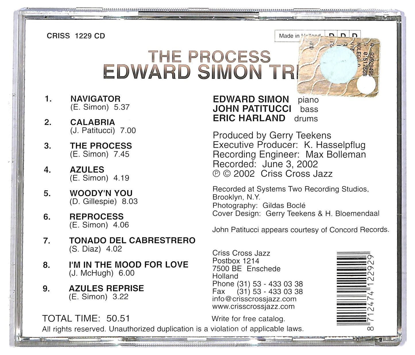 EBOND Edward Simon John Patitucci Eric Harland - The Process CD CD092902